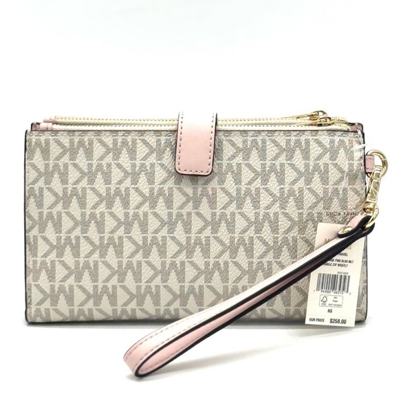 Michael Kors Large Double Zip Wallet Wristlet Powder Blush Multi - Picture 5 of 9
